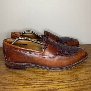 Allen Edmonds Leyland Woven Brown Penny Loafers Split Toe Leather Shoes 10.5 D